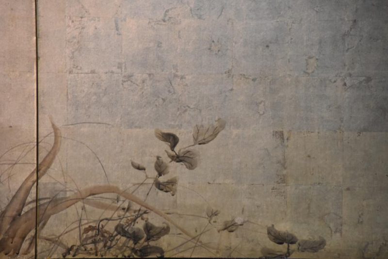 Japanese Tanuki on a Silver 2 Panel Screen - Image 10