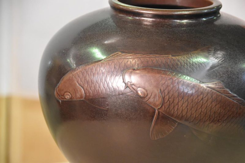Japanese Bronze Koi Ikebana Flower Vase - Image 2