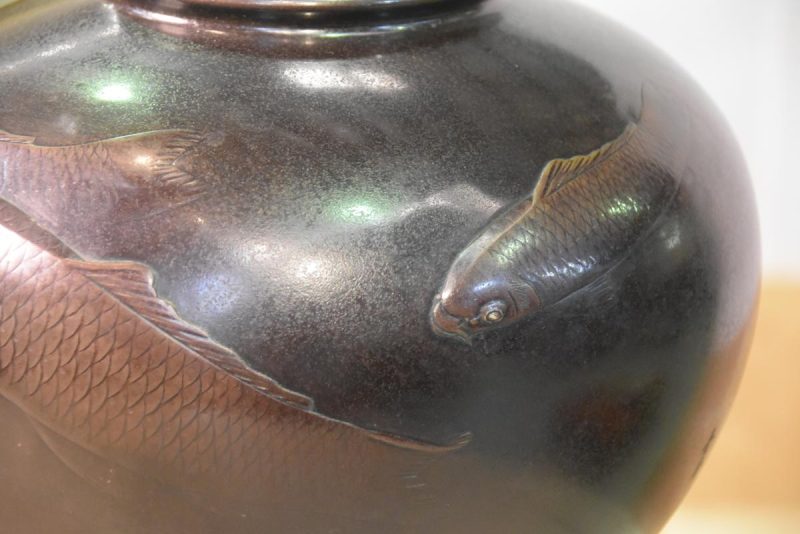 Japanese Bronze Koi Ikebana Flower Vase - Image 9