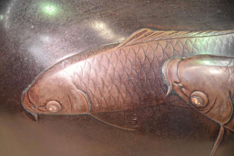 Japanese Bronze Koi Ikebana Flower Vase - Image 8