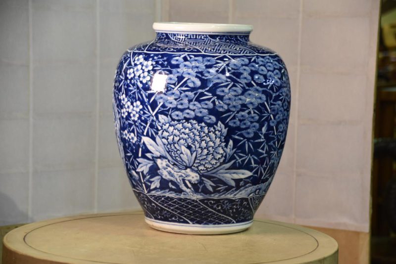 Japanese Blue and White Ceramic Vase - Image 2