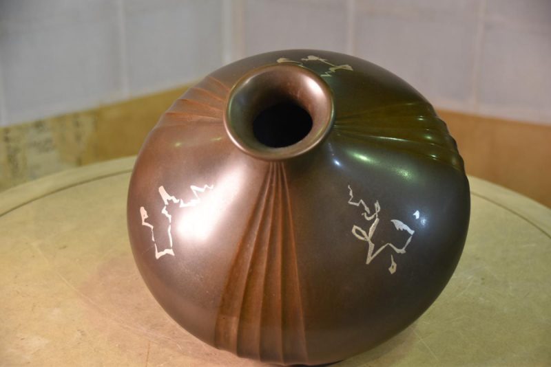 Japanese Bronze Silver Inlay Vase - Image 7