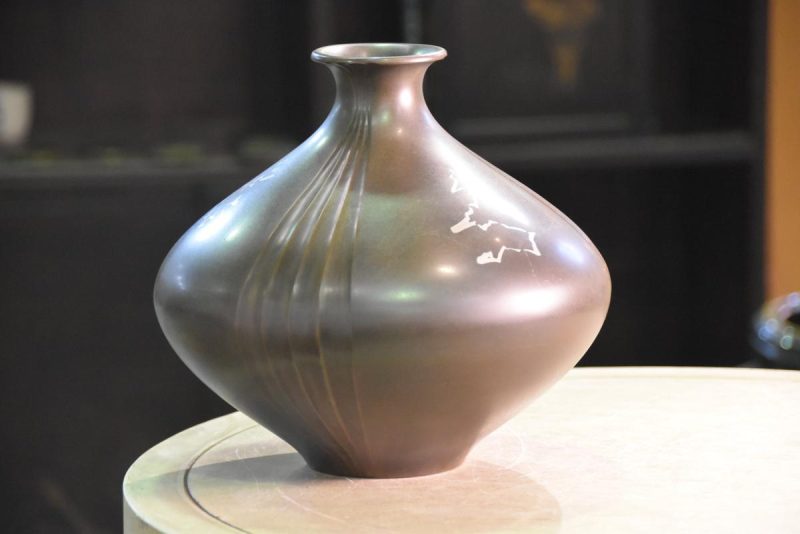 Japanese Bronze Silver Inlay Vase - Image 4