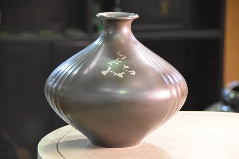 Japanese Bronze Silver Inlay Vase - Image 3