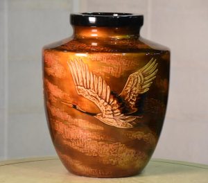 Japanese Wakasa Lacquer Vase with Flying Cranes