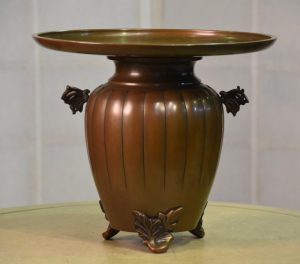 Japanese Bronze Usubata Flower Vase with Butterfly handles
