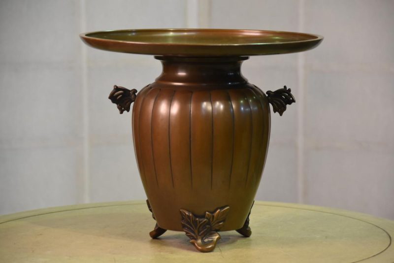 Japanese Bronze Usubata Flower Vase with Butterfly handles
