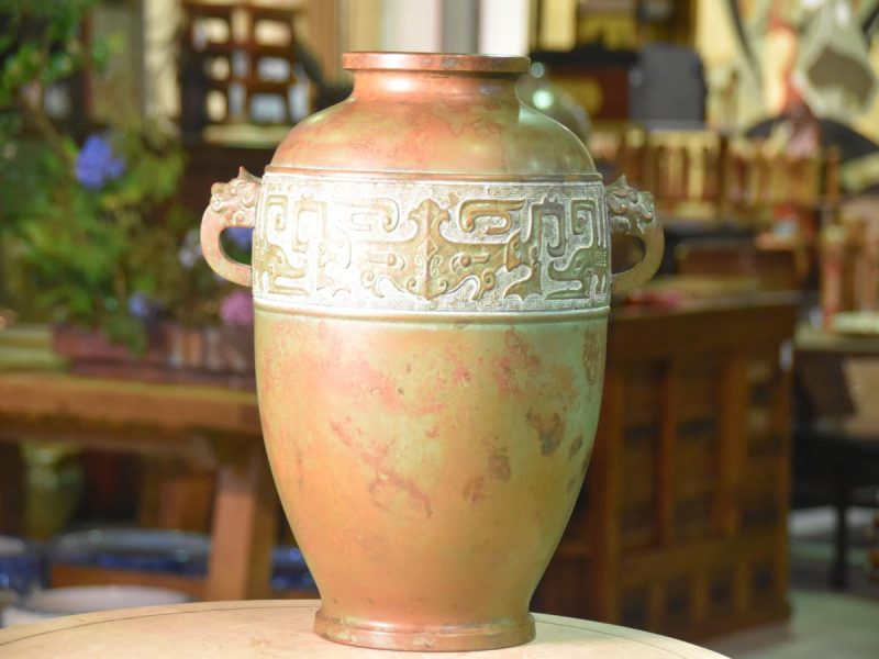 Japanese Seido  (Celadon) Bronze Vase by Hannaya Kankei - Image 2