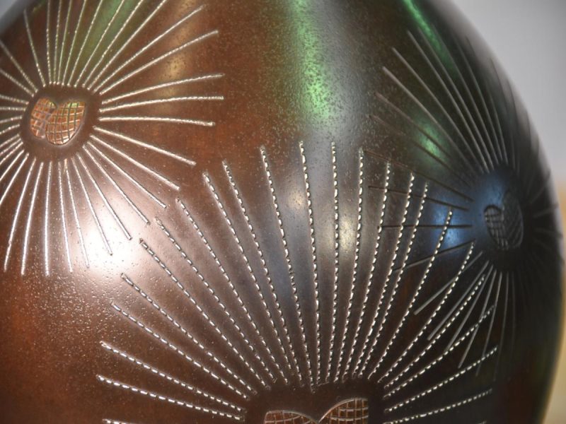Japanese 1950's Silver Inlay Bronze Vase - Image 2