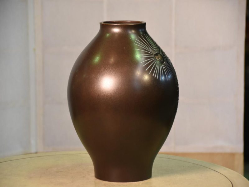 Japanese 1950's Silver Inlay Bronze Vase - Image 10