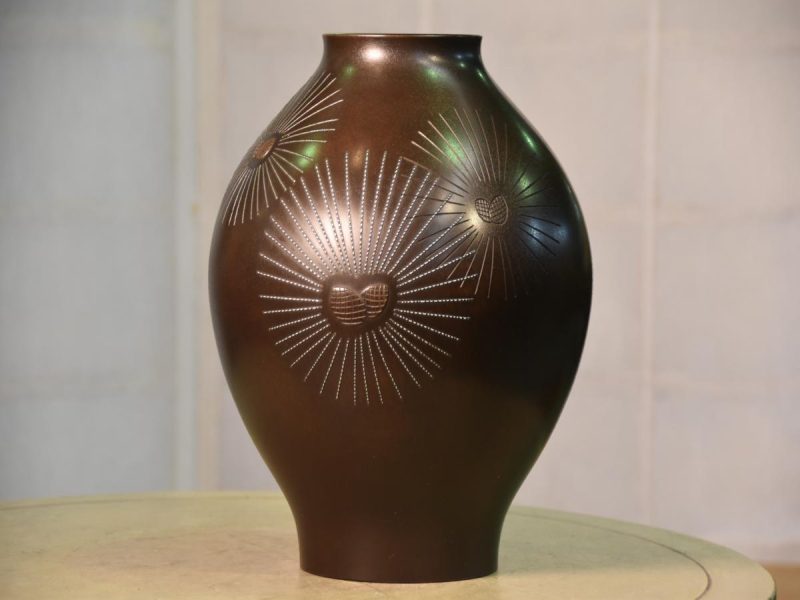 Japanese 1950's Silver Inlay Bronze Vase - Image 9