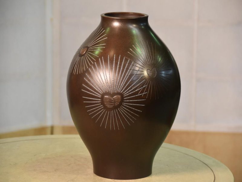 Japanese 1950's Silver Inlay Bronze Vase - Image 8
