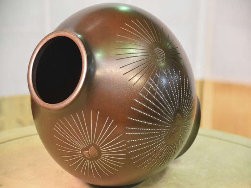 Japanese 1950's Silver Inlay Bronze Vase - Image 7