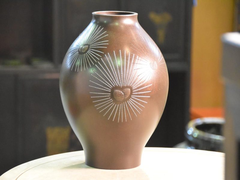 Japanese 1950's Silver Inlay Bronze Vase - Image 3