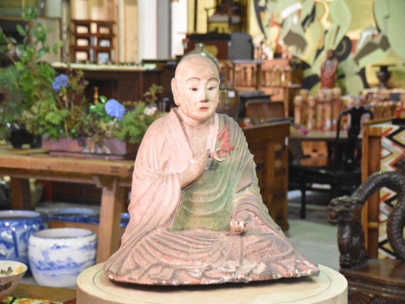 Japanese Antique Paper Mache Seated Priest (KoboDaishi)