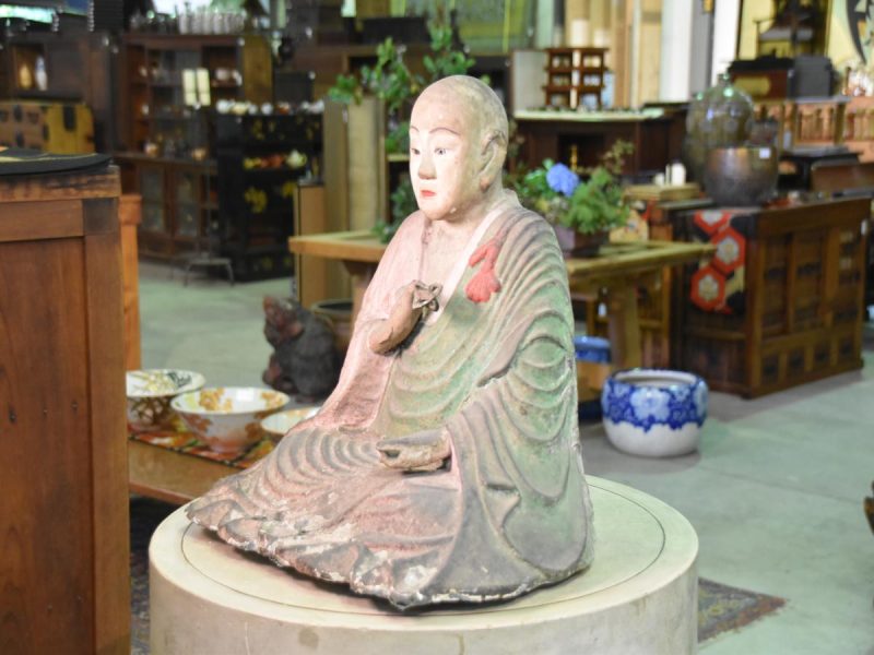 Japanese Antique Paper Mache Seated Priest (KoboDaishi) - Image 7