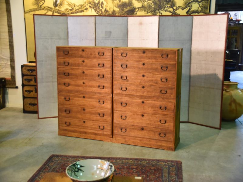 A Rare Pair of Japanese Vintage Clothing Chests (6 Sections)