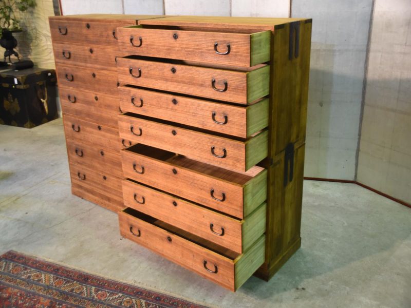 A Rare Pair of Japanese Vintage Clothing Chests (6 Sections) - Image 9