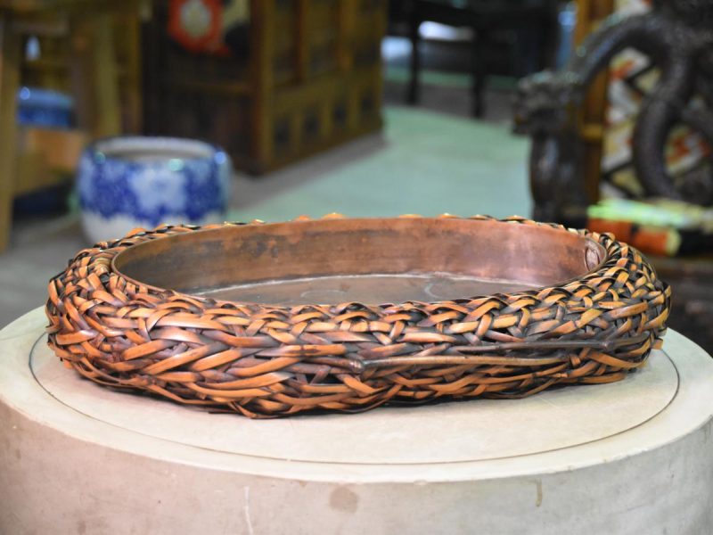 Japanese Woven Bamboo Suiban Vase - Image 2