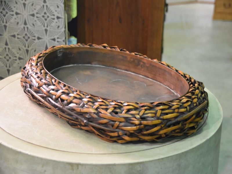 Japanese Woven Bamboo Suiban Vase - Image 9