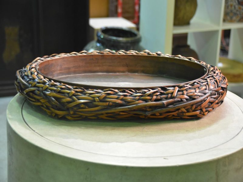 Japanese Woven Bamboo Suiban Vase - Image 6