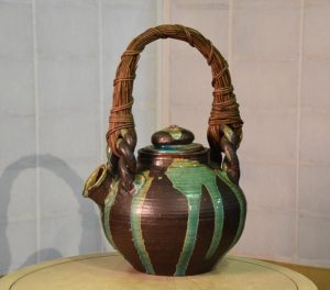 Large Green Drip Glaze Tea Pot