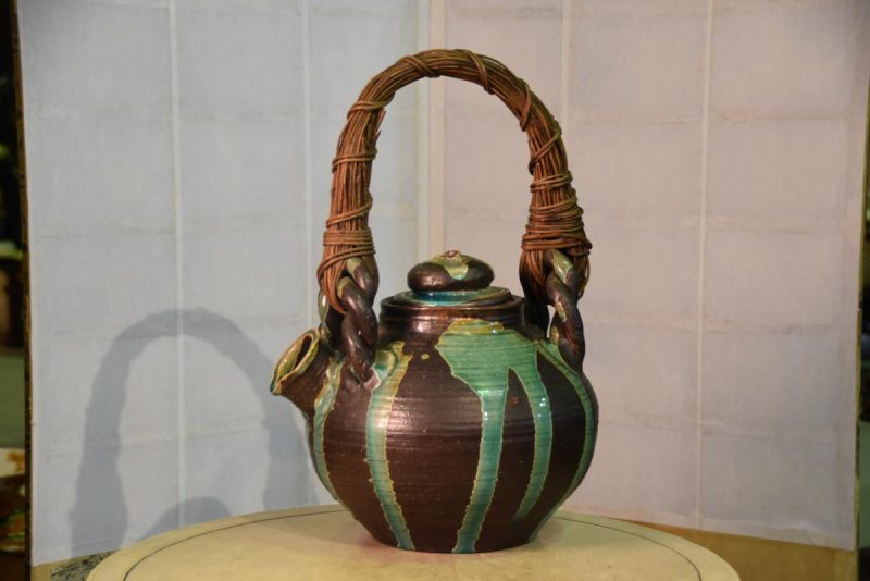 Large Green Drip Glaze Tea Pot