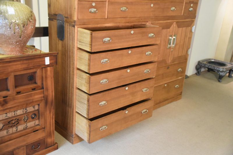 Large Solid Wood Japanese Vintage Clothing Chest (5 Sections) - Image 16