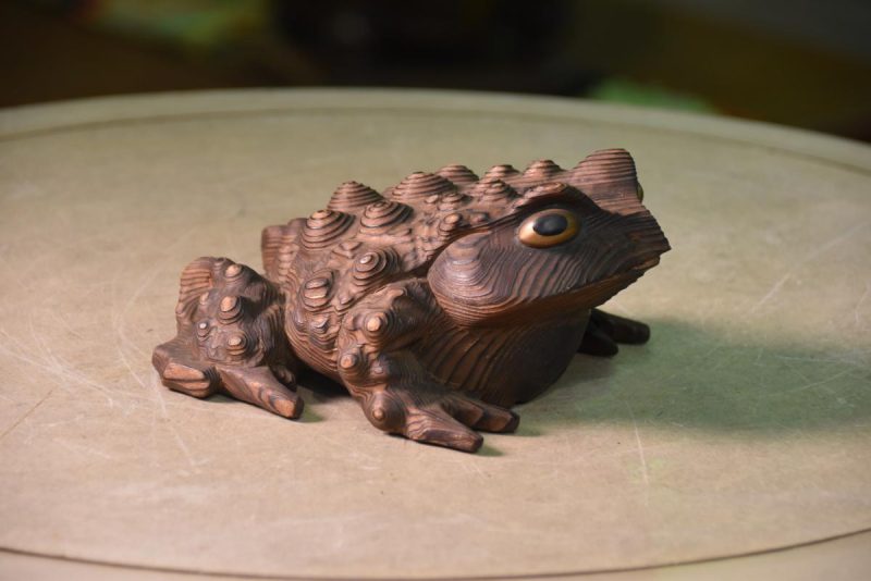 Japanese Mountain Cedar Carved Frog