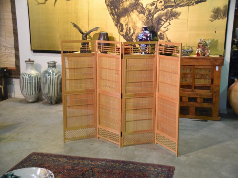 4 Panel Wooden Free Standing Japanese Screen