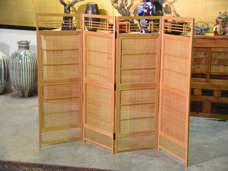 4 Panel Wooden Free Standing Japanese Screen - Image 2