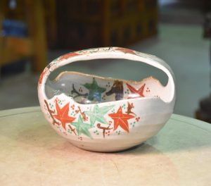 Kyoyaki Pottery Bowl with Handle
