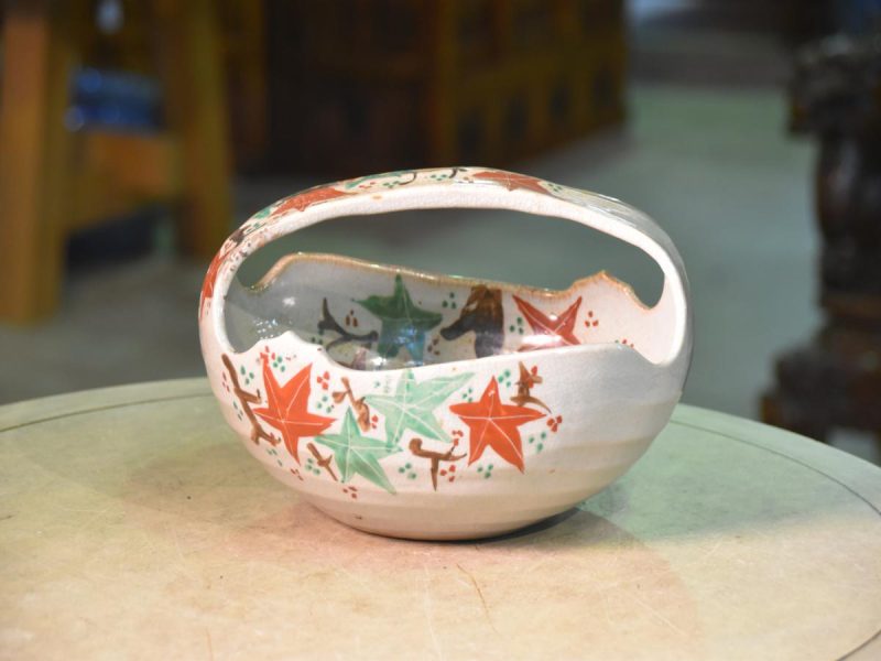 Kyoyaki Pottery Bowl with Handle