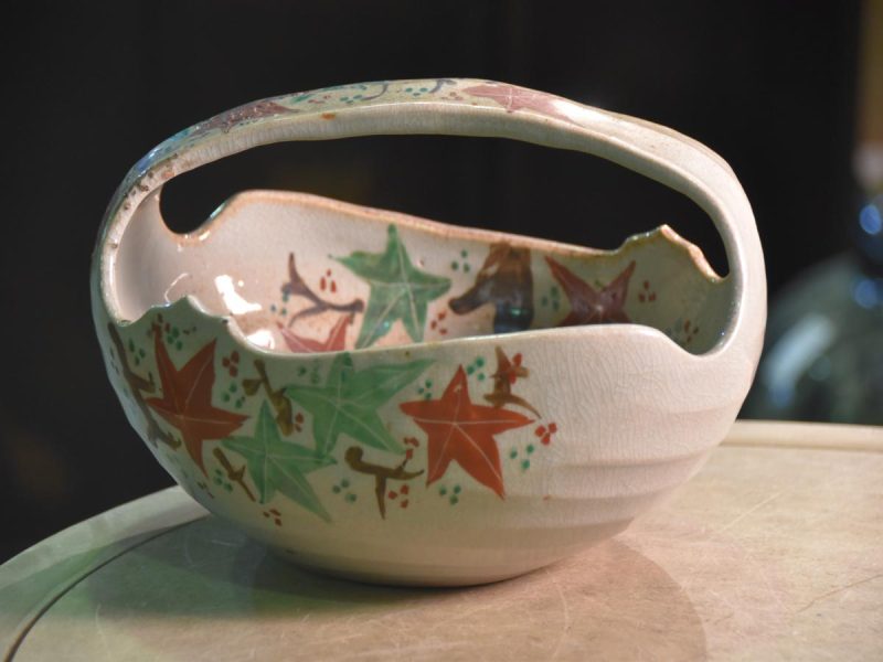 Kyoyaki Pottery Bowl with Handle - Image 3