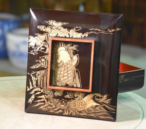 Japanese Leaping Koi Lacquer Lidded Bowl