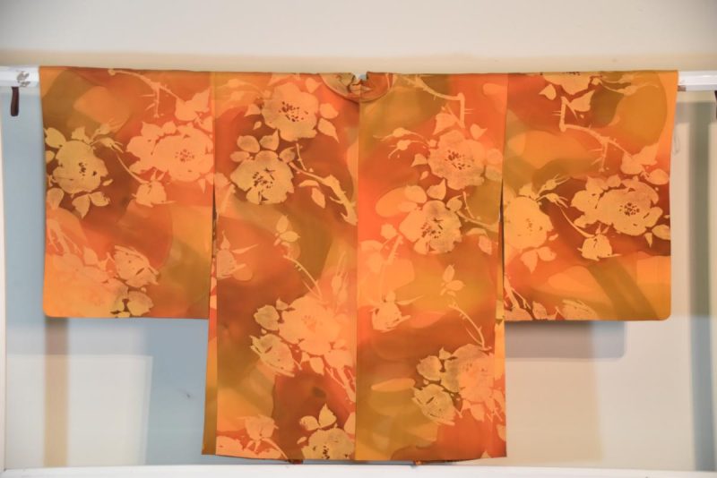 Japanese Orange Floral Vintage Haori Jacket - Image 2