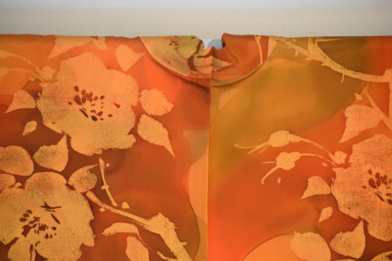 Japanese Orange Floral Vintage Haori Jacket - Image 7