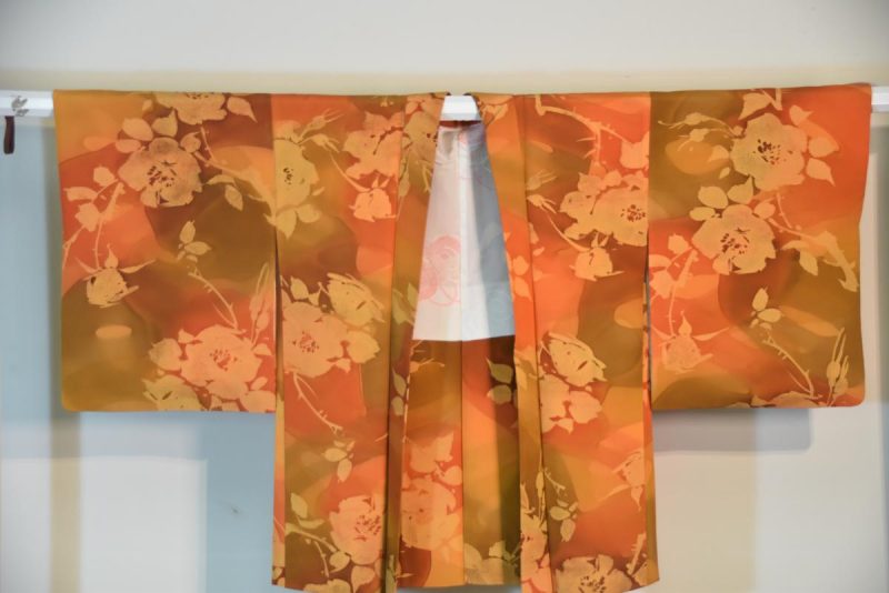 Japanese Orange Floral Vintage Haori Jacket - Image 5