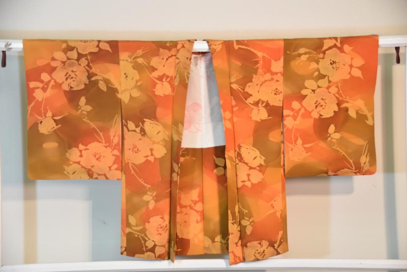 Japanese Orange Floral Vintage Haori Jacket - Image 3