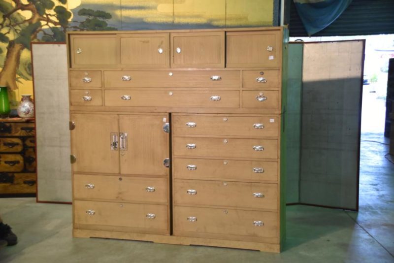 Large Solid Wood Japanese Vintage Clothing Chest (5 Sections) - Image 22
