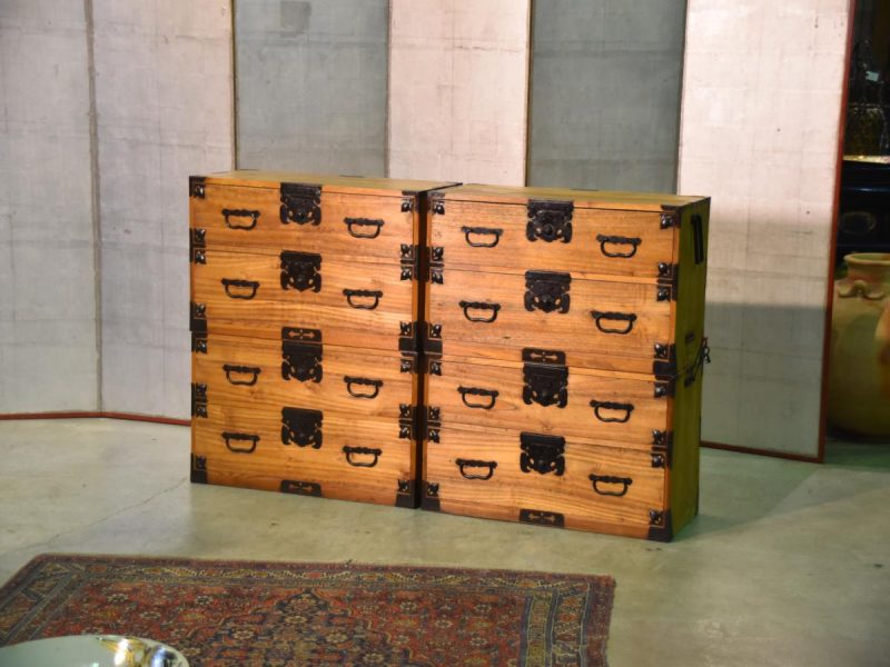 A Rare Pair of Japanese Antique Clothing Chests (4 Sections)