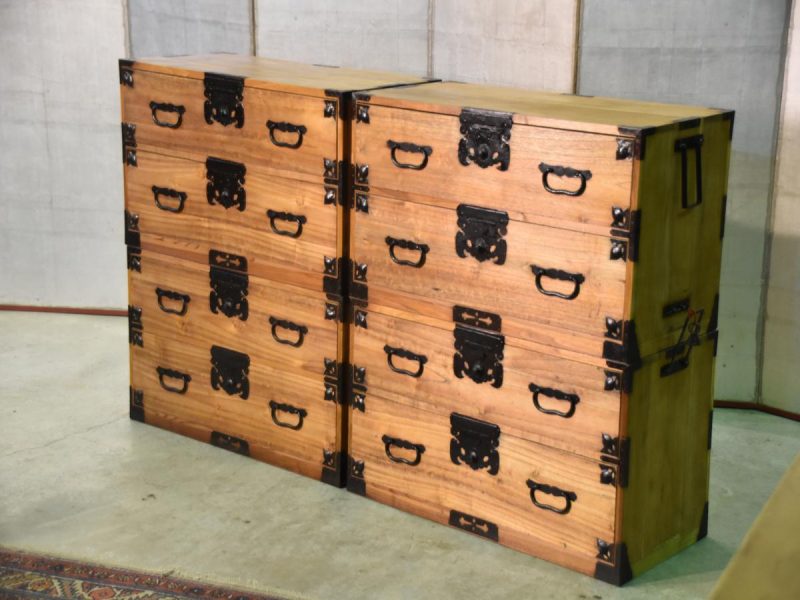 A Rare Pair of Japanese Antique Clothing Chests (4 Sections) - Image 13