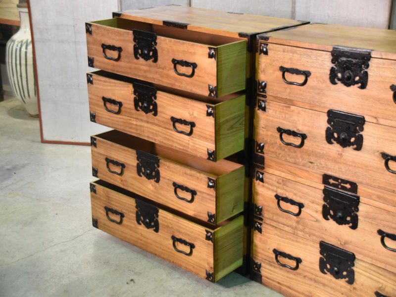 A Rare Pair of Japanese Antique Clothing Chests (4 Sections) - Image 10
