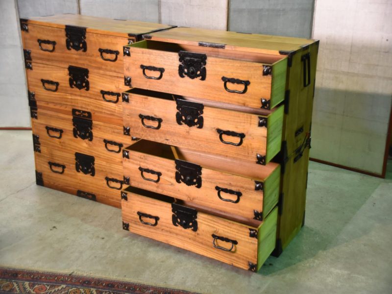 A Rare Pair of Japanese Antique Clothing Chests (4 Sections) - Image 9