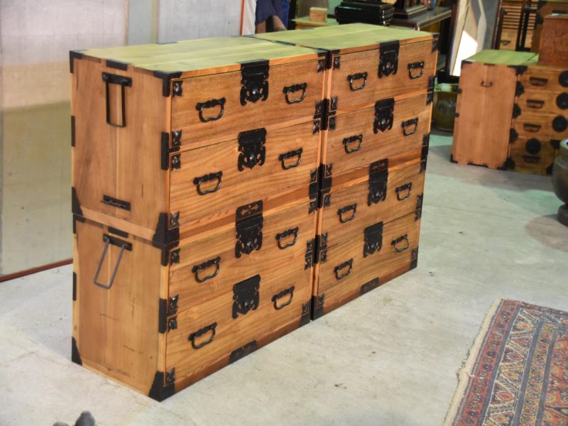 A Rare Pair of Japanese Antique Clothing Chests (4 Sections) - Image 5