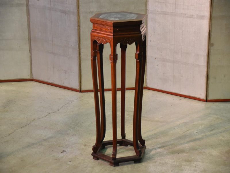 Chinese Hardwood and Marble Pot Plant Stand - Image 11