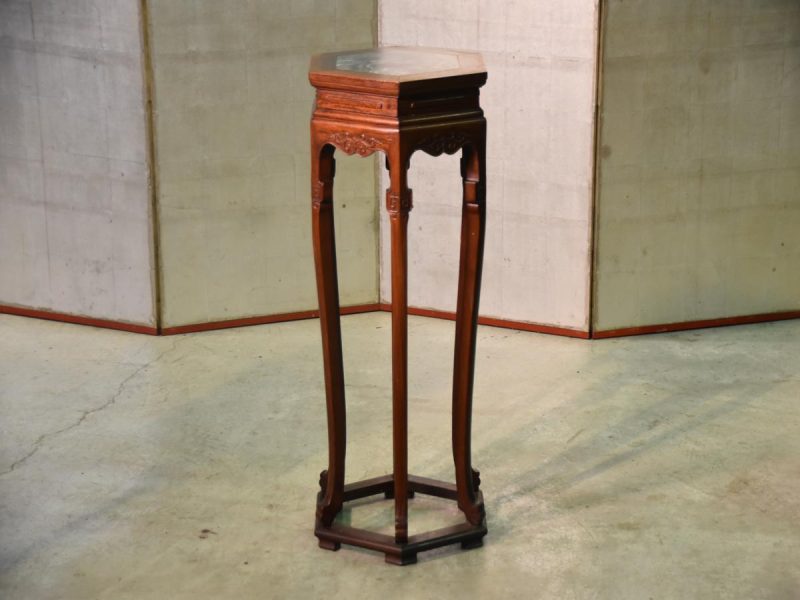 Chinese Hardwood and Marble Pot Plant Stand - Image 10