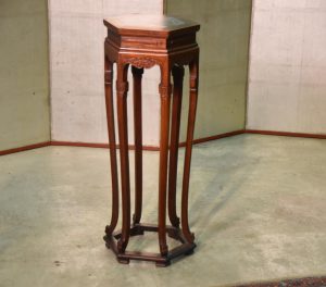Chinese Hardwood and Marble Pot Plant Stand