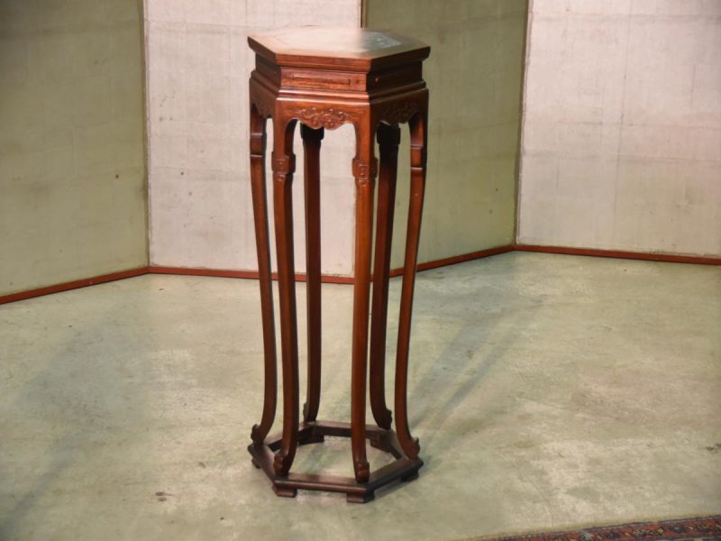 Chinese Hardwood and Marble Pot Plant Stand