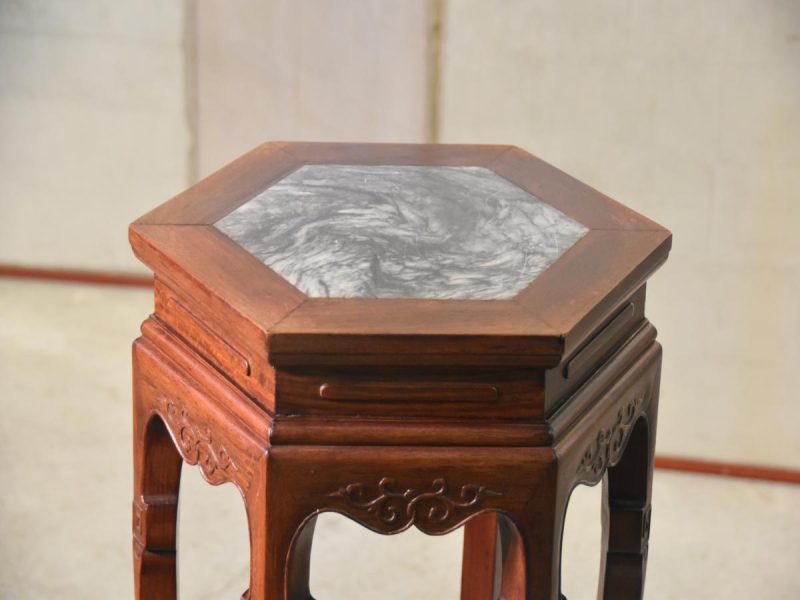 Chinese Hardwood and Marble Pot Plant Stand - Image 9